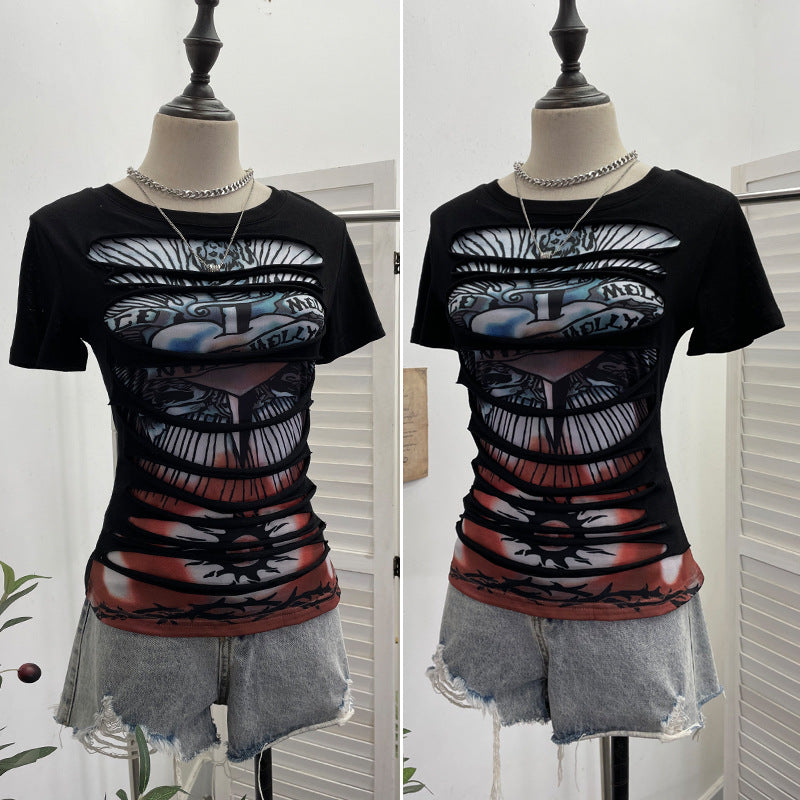 Short Sleeve Printed T-Shirt Slim Fit Crop Top