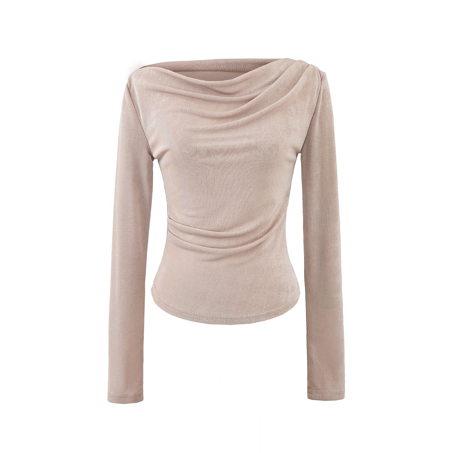 One-Shoulder Pleated Long Sleeve Crop Top T-Shirt