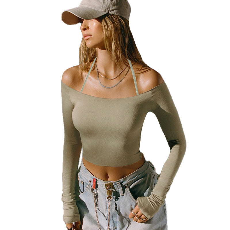 One-Shoulder Basic American Long Sleeve Crop Top
