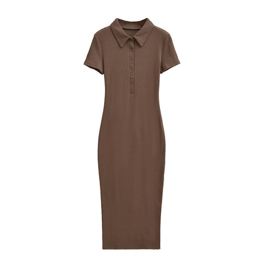 Short sleeved side slit slim fit dress that looks slimming and includes buttocks