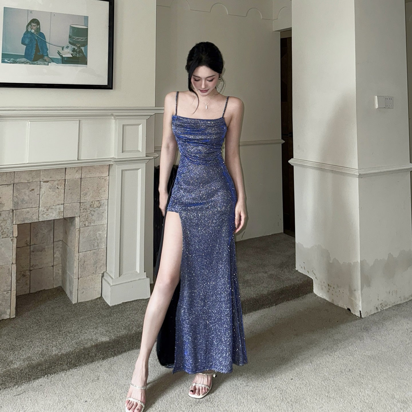 Blue Shimmer Collar Dress