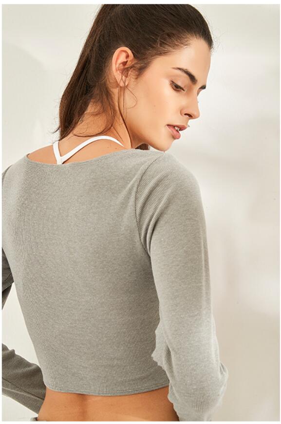 Women Long Sleeves Yoga Crop Top Ribbed Female Breathable Sport T Shirt Workout Fitness shirt Gym top Running  Sweater clothes