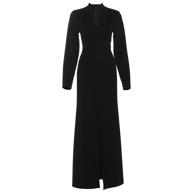 V-neck high waist slim fit and slimming slit dress