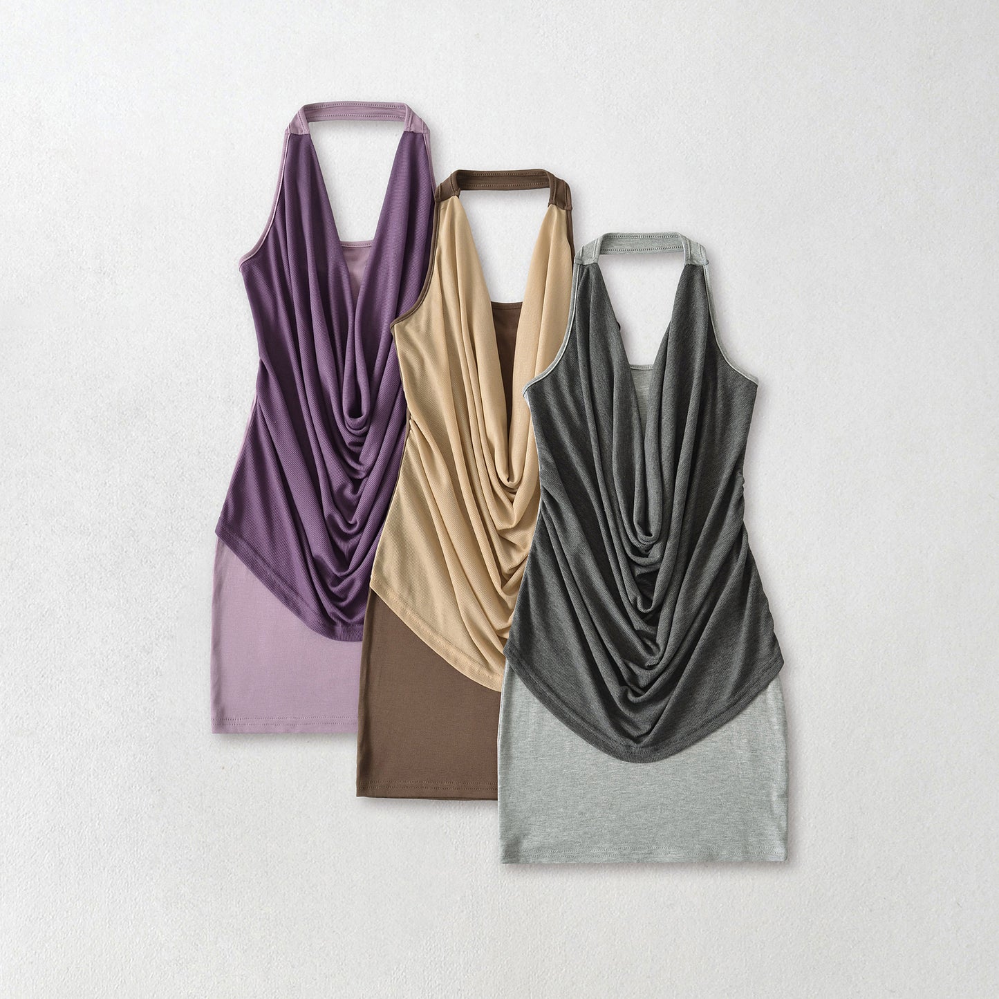 Swing collar patchwork hanging neck dress for women