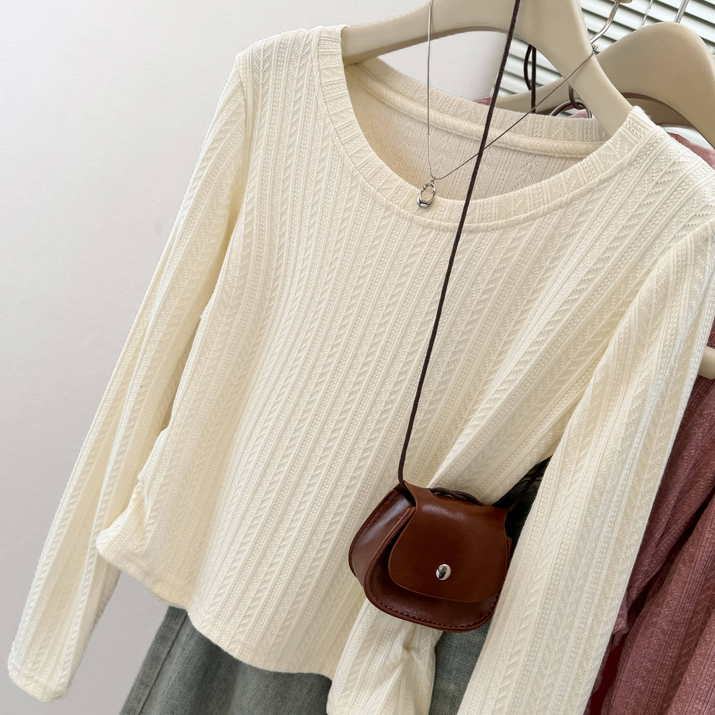 Solid Color Sweet &amp Spicy Pleated Fitted Long Sleeve T-Shirt for Women, Early Autumn Slim Fit Korean Style Crop Top