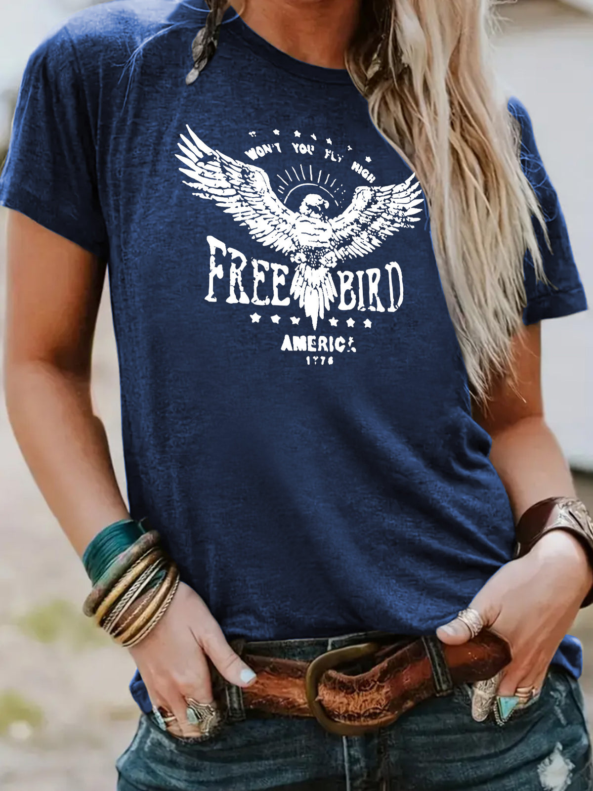 FREE BIRD Eagle print short sleeved shirt