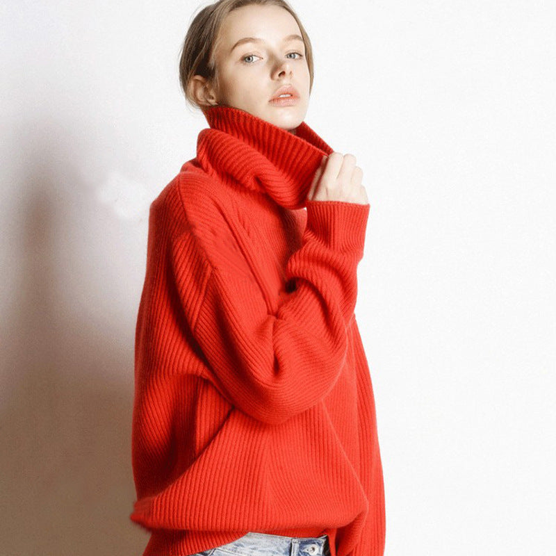 Autumn and winter high neck sweater for women, European and American style, thick and loose short style, pullover, free collar, lazy knit base sweater