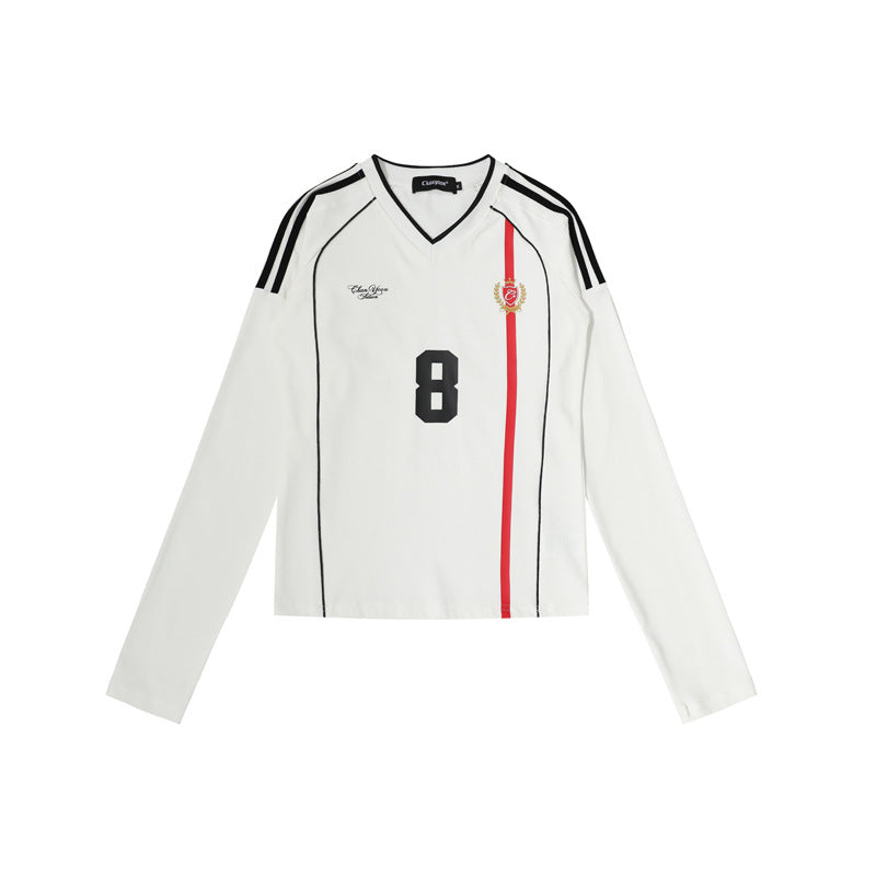 Street Style Digital Print Long Sleeve T-Shirt, Casual Sporty Fit, Slim Fitted Crop Top