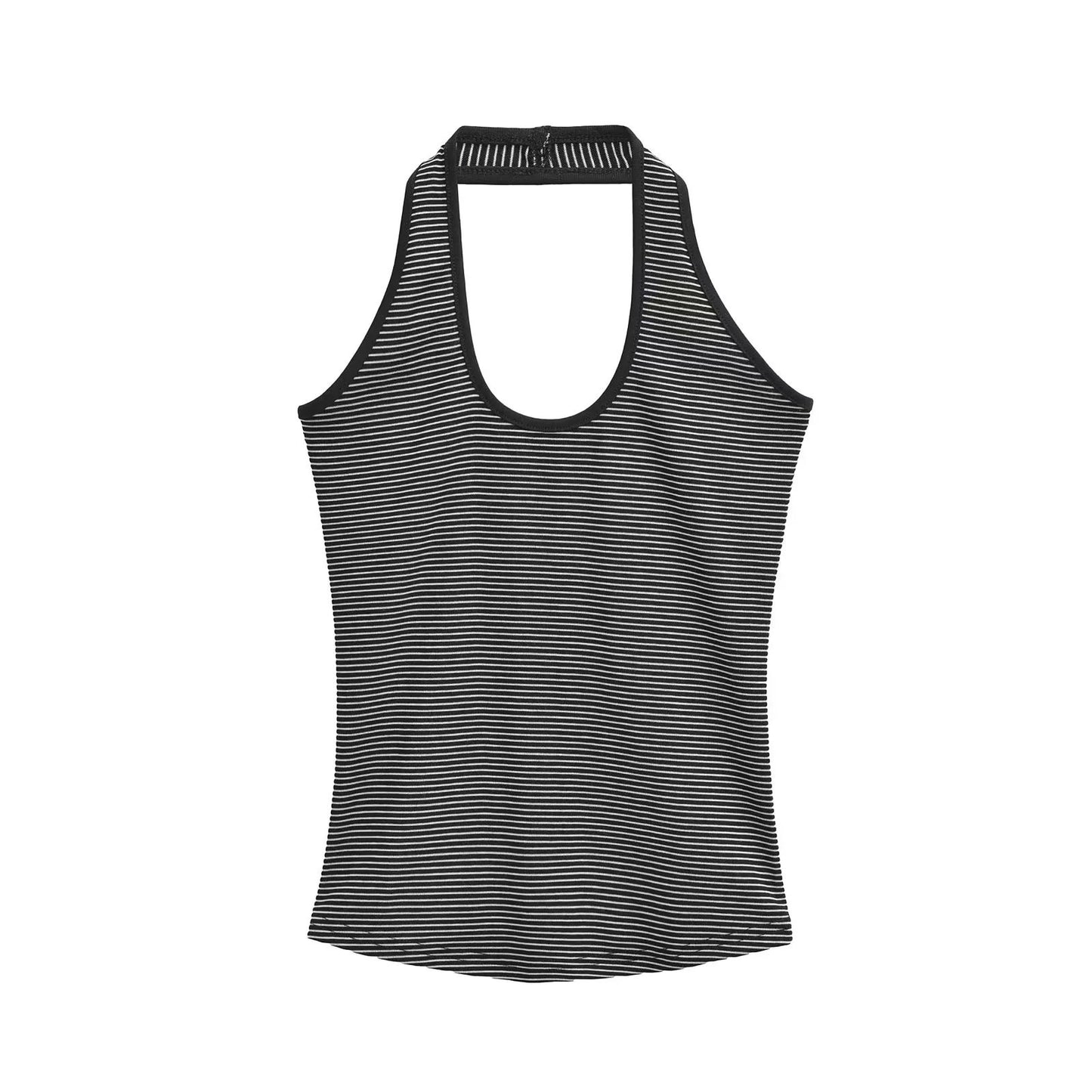 Backless U-neck hanging neck slim striped slim fit top