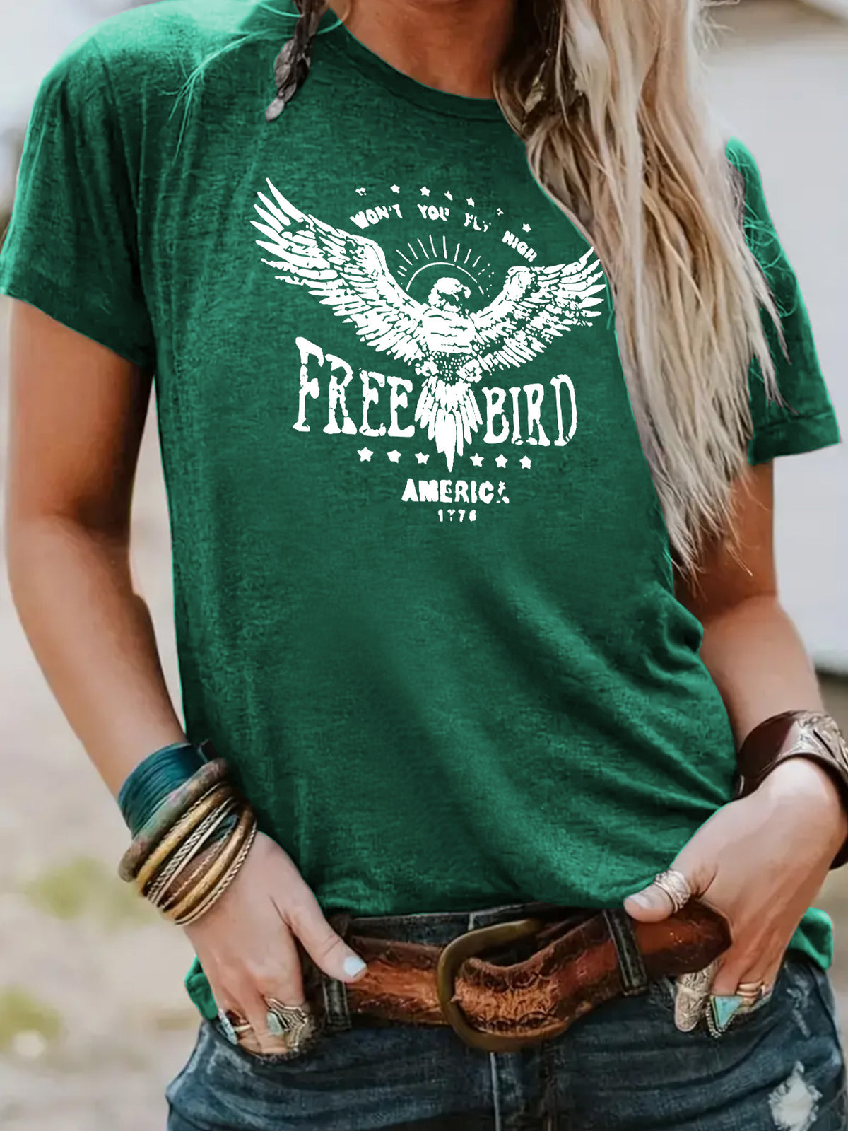 FREE BIRD Eagle print short sleeved shirt