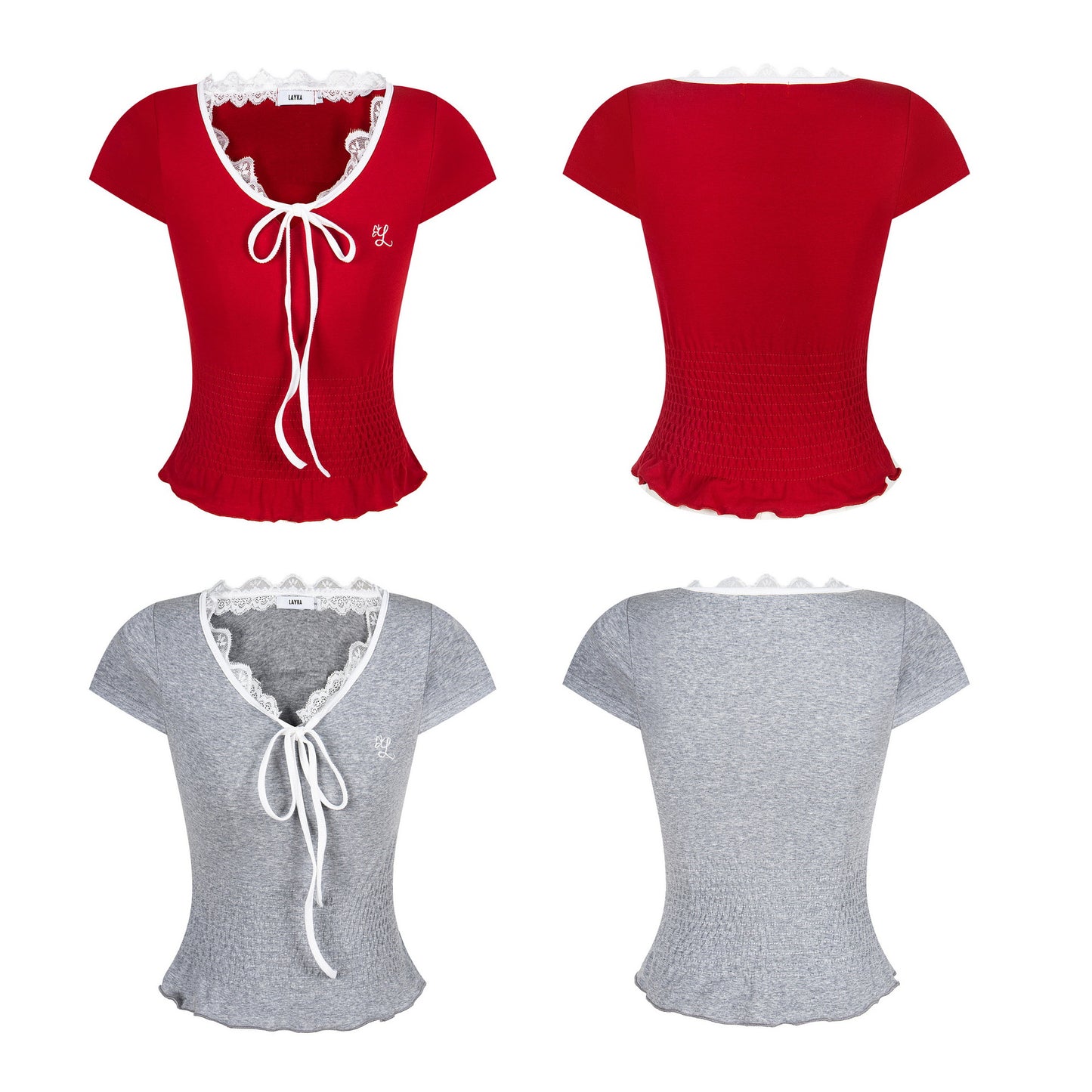 Women's V-Neck Lace Short Sleeve Crop Top
