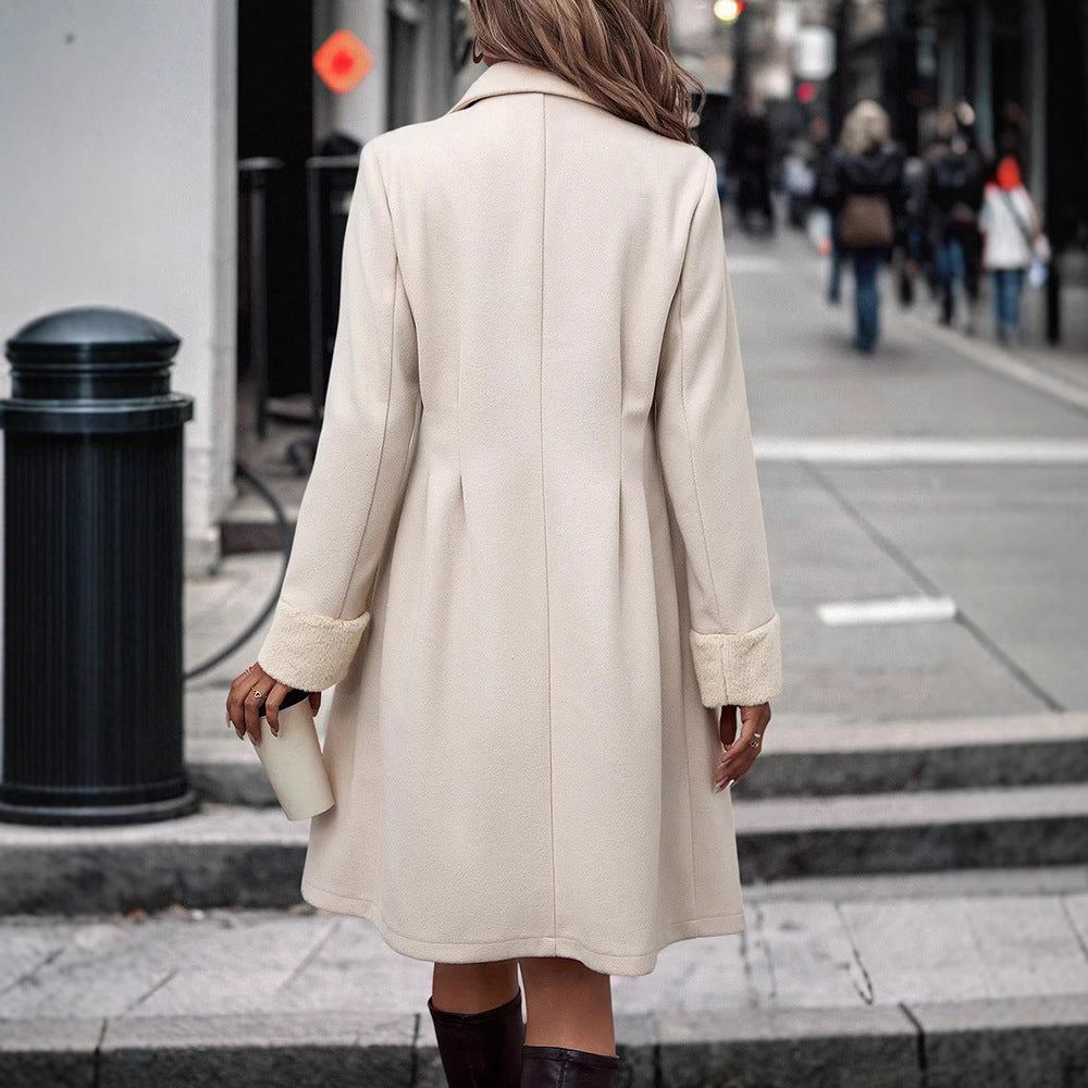 Autumn/Winter new waist-cinching design coat for women knee-length elegant medium-long woolen coat