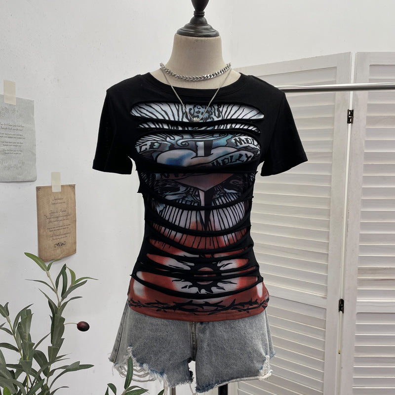 Short Sleeve Printed T-Shirt Slim Fit Crop Top
