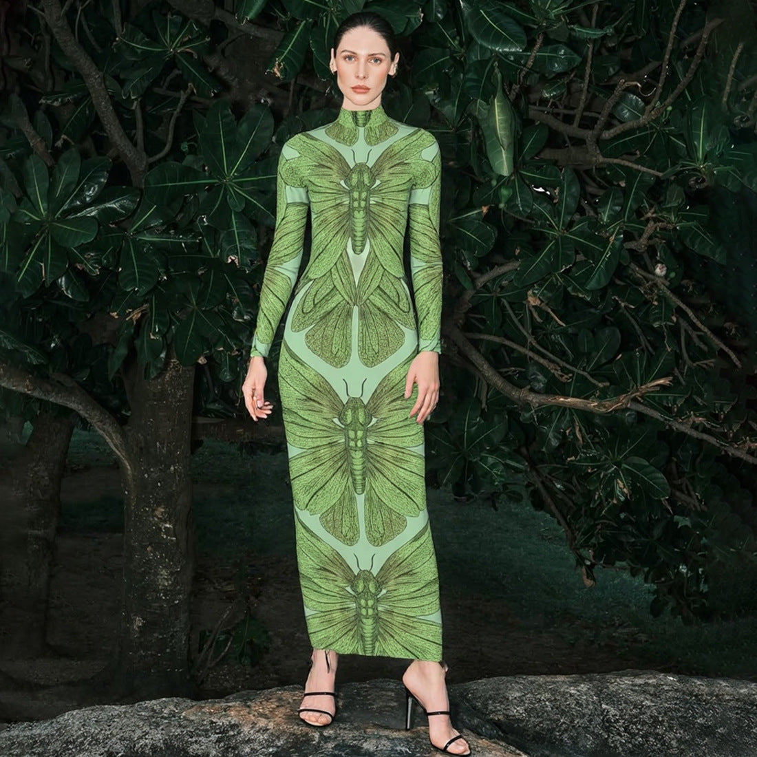 Hip-Hugging Print Dress