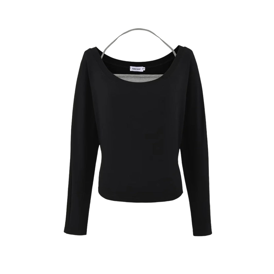 Two-Piece Set Sheer Sexy Crop Top Long Sleeve T-Shirt with Hanging Neck Bandage Tank Top