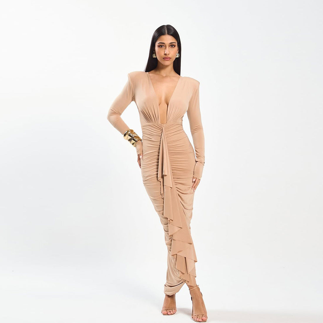 Deep V-fold design slim fit hip hugging dress