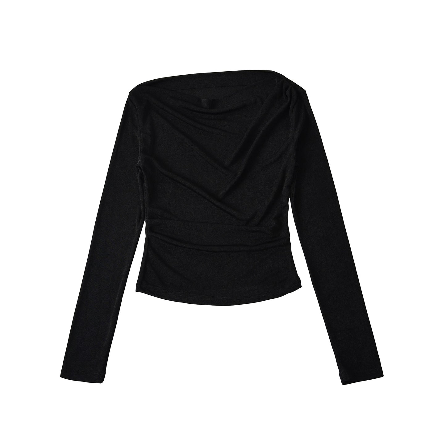 One-Shoulder Pleated Long Sleeve Crop Top T-Shirt