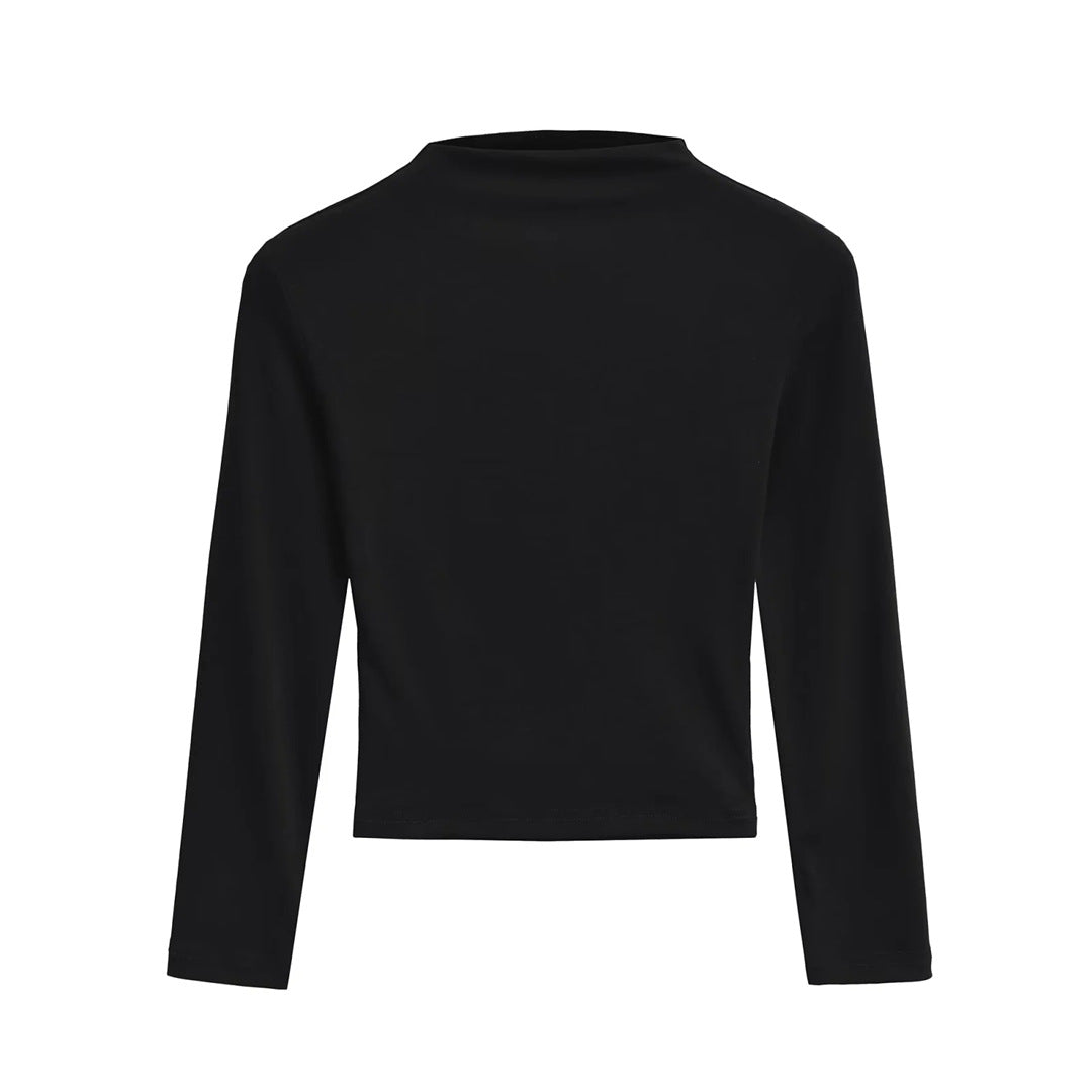 Style Semi-High Neck Sleeve Stretch Fitted T-Shirt for Women,Edgy Minimalist Solid Color Crop Top Underwear Shirt