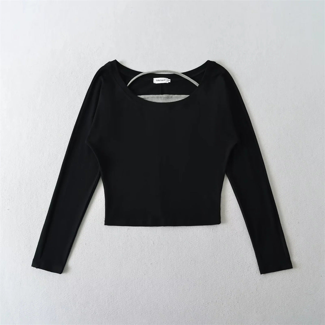 Two-Piece Set Sheer Sexy Crop Top Long Sleeve T-Shirt with Hanging Neck Bandage Tank Top
