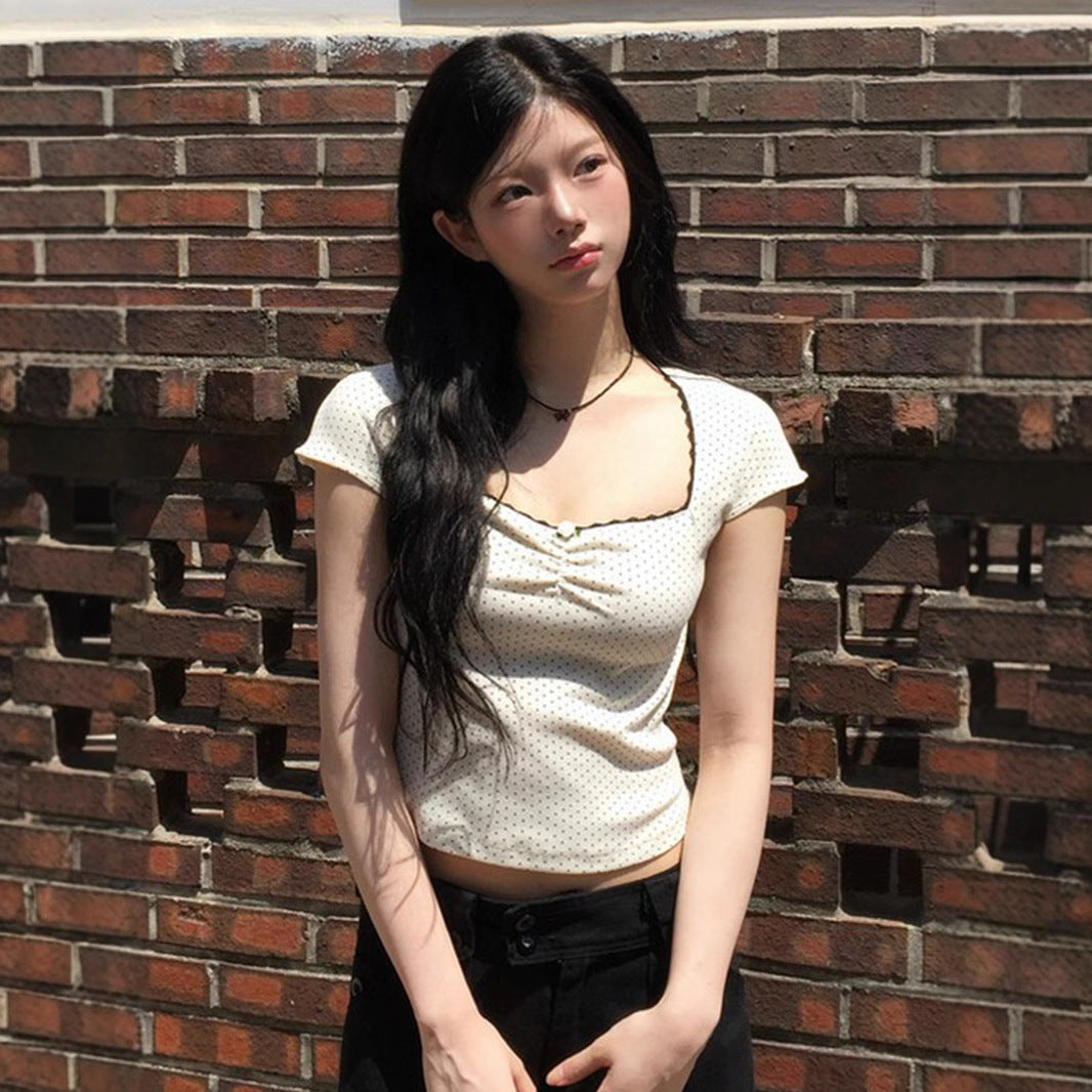 Square Neck Crop Top  Short Sleeve T-Shirt