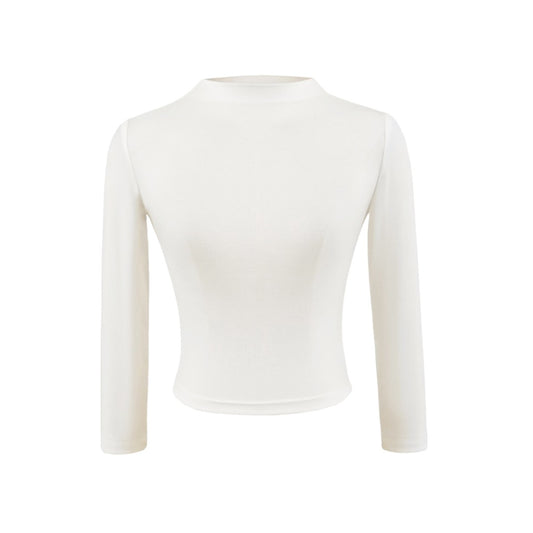 Style Semi-High Neck Sleeve Stretch Fitted T-Shirt for Women,Edgy Minimalist Solid Color Crop Top Underwear Shirt