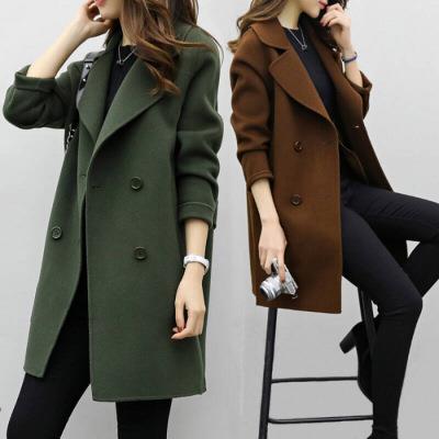Classic Double-Breasted Wool Coat for Women, Mid-Length Silhouette, Loose Fit, Slimming Design
