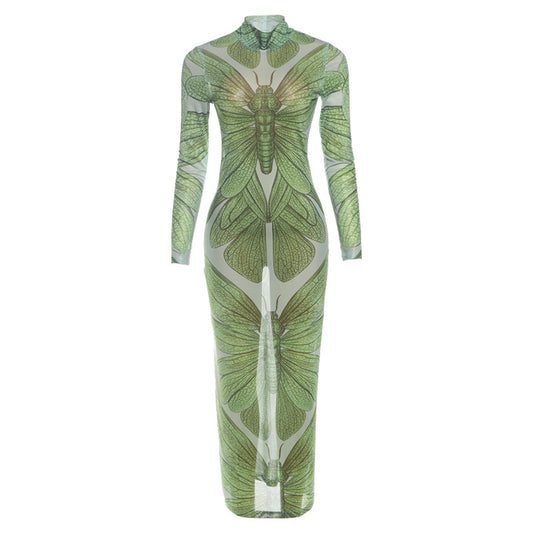 Hip-Hugging Print Dress