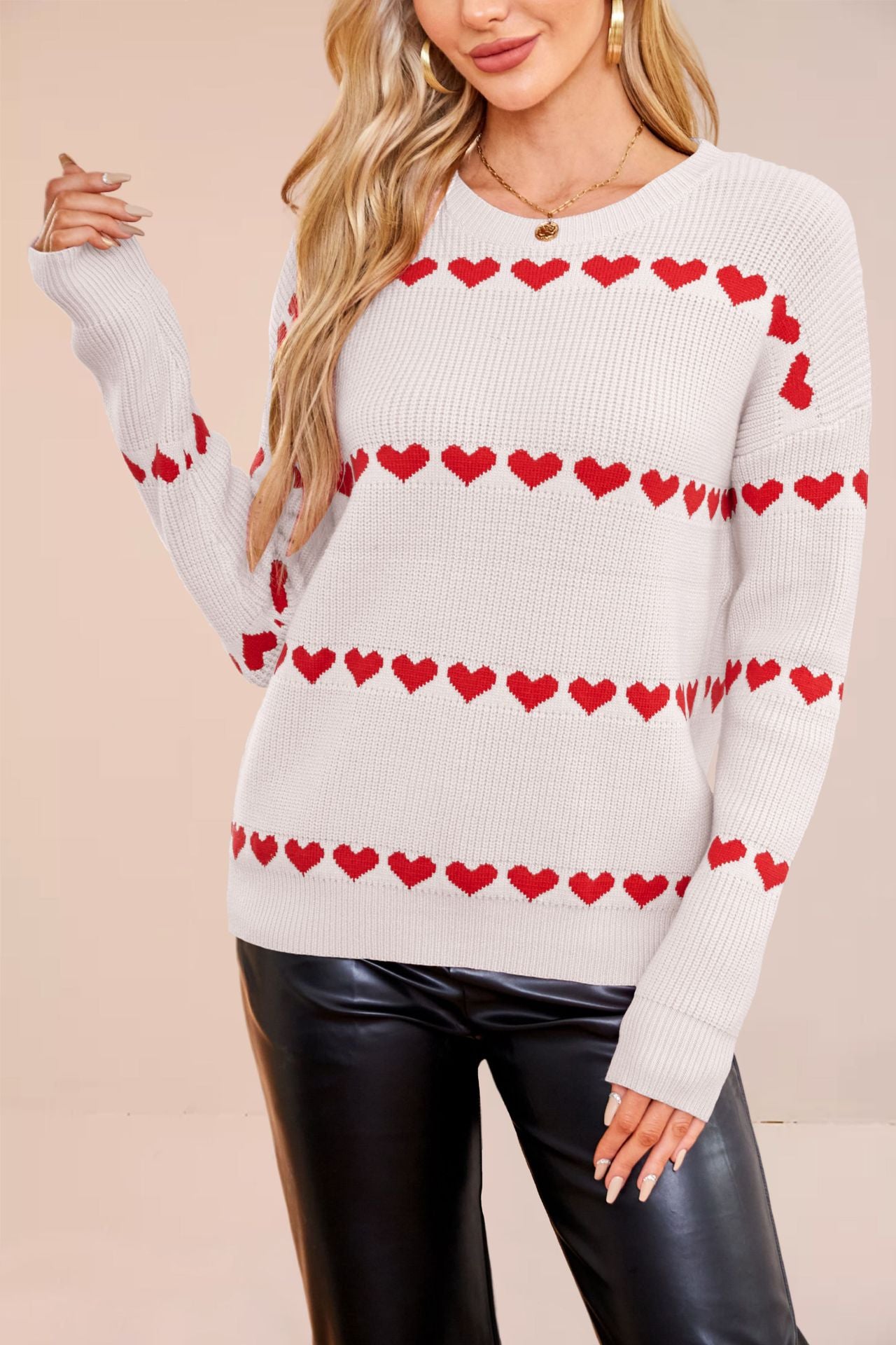 Women’s Love Print Knitted Loose-Fit Pullover Sweater
