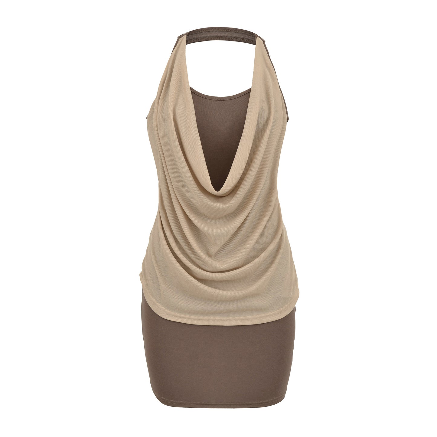 Swing collar patchwork hanging neck dress for women