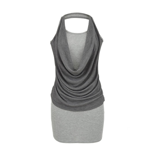 Swing collar patchwork hanging neck dress for women