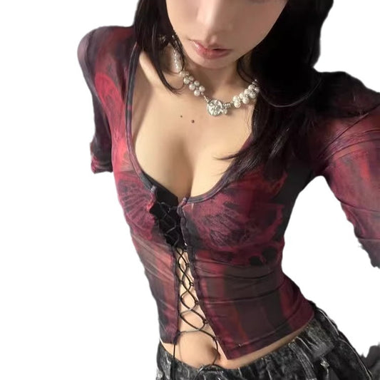 Short Sweet and Spicy Strap y2k Top Women's Mesh Clothes