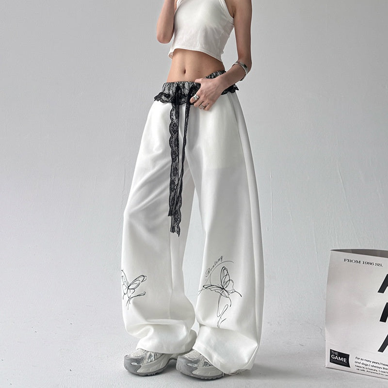 Street dance retro lace casual female jazz wide leg pants