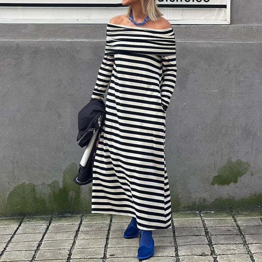 Slim fit one shoulder striped dress for women