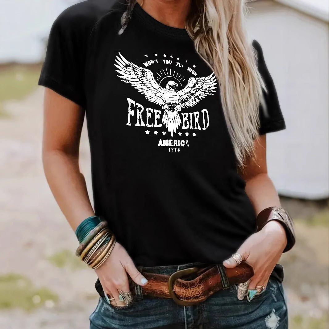 FREE BIRD Eagle print short sleeved shirt