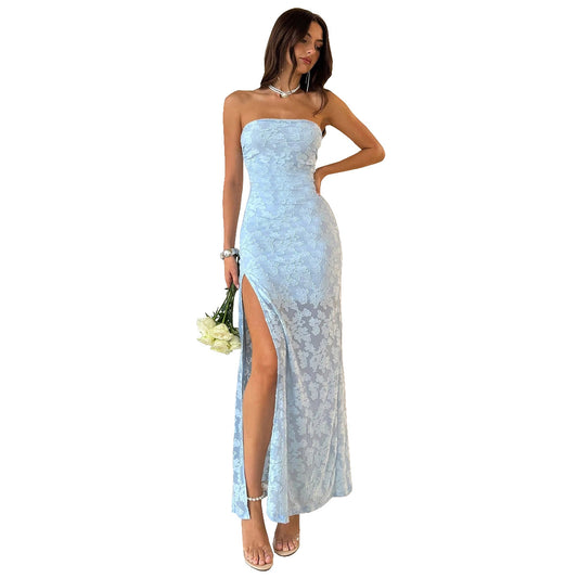 Slimming burnt flower backless strapless dress for women