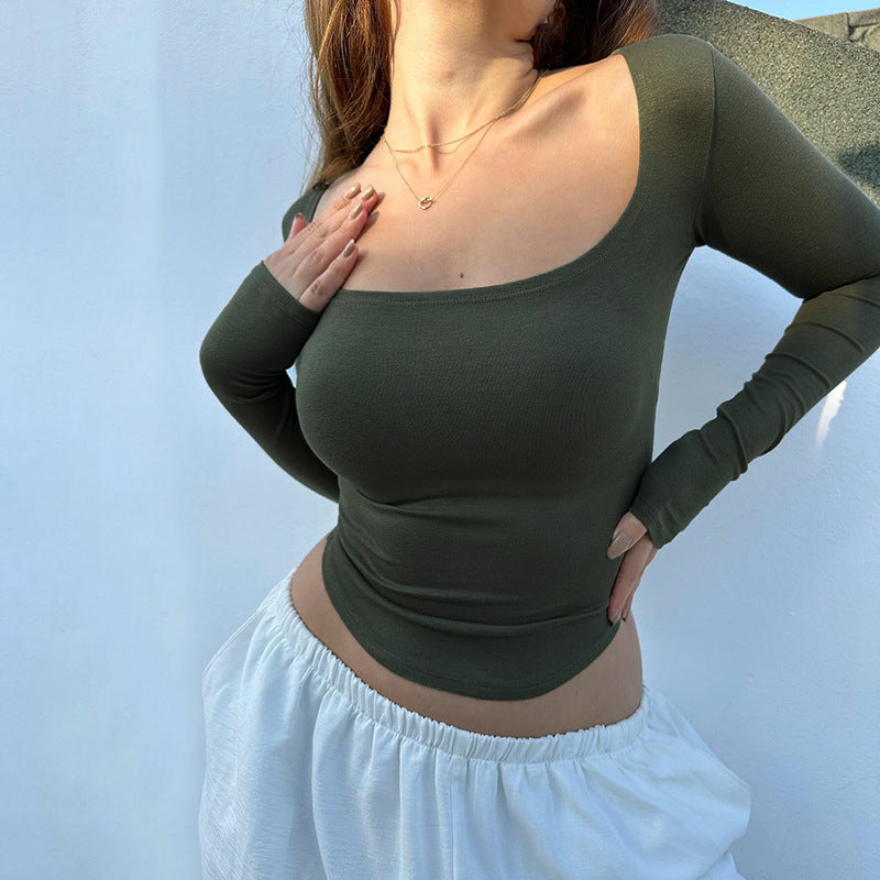 Long Sleeve Inner T-Shirt Women's Summer Sexy Crop Top Fitted Short Blouse