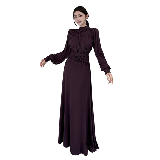 Folding Waist Long-Sleeve Dress