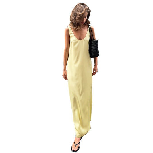 Casual sleeveless elastic satin dress for women
