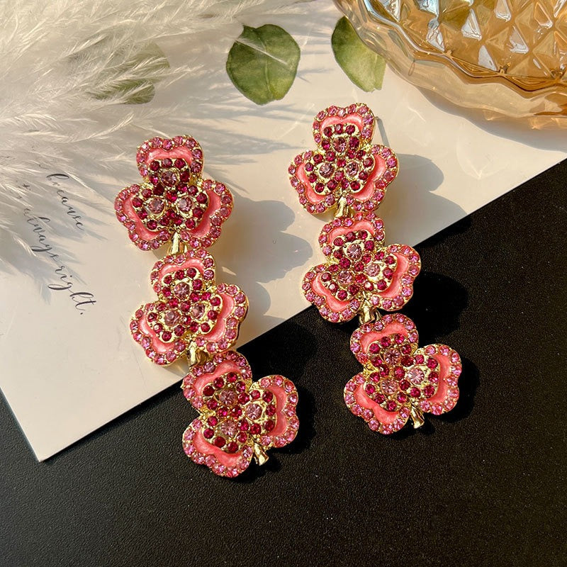 Fashionable Long Oil Dropping Clover Earrings