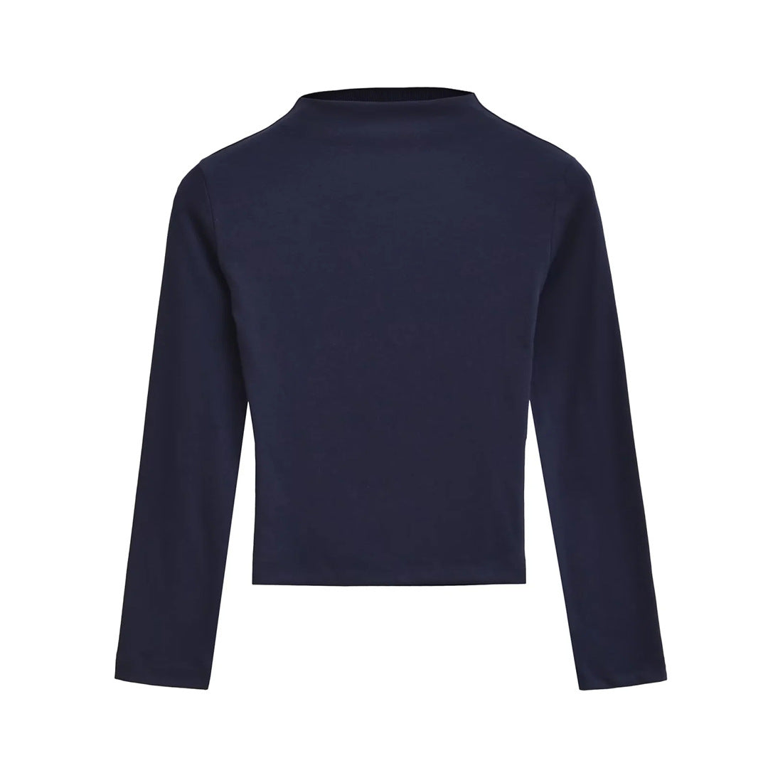 Style Semi-High Neck Sleeve Stretch Fitted T-Shirt for Women,Edgy Minimalist Solid Color Crop Top Underwear Shirt