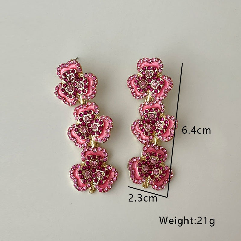 Fashionable Long Oil Dropping Clover Earrings