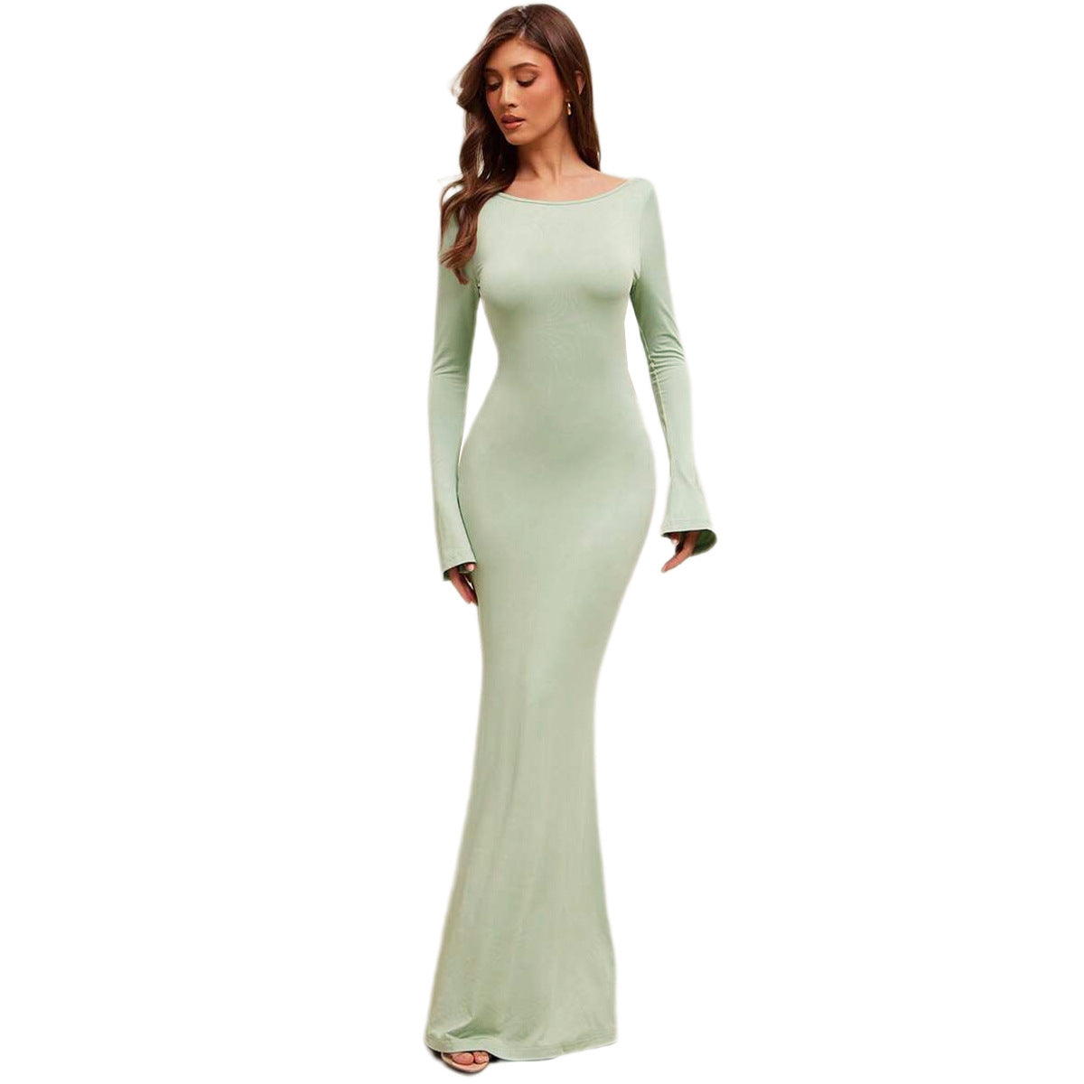 Bareback strap flared sleeve dress for women