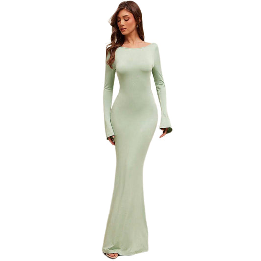 Bareback strap flared sleeve dress for women