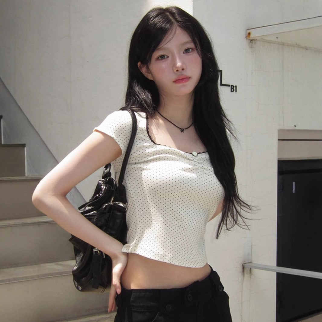 Square Neck Crop Top  Short Sleeve T-Shirt