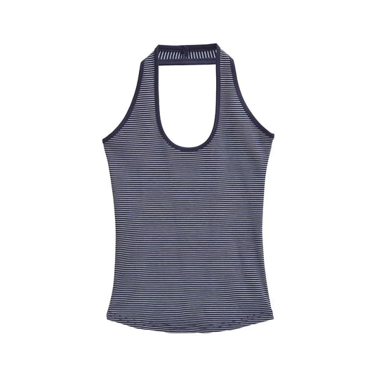 Backless U-neck hanging neck slim striped slim fit top