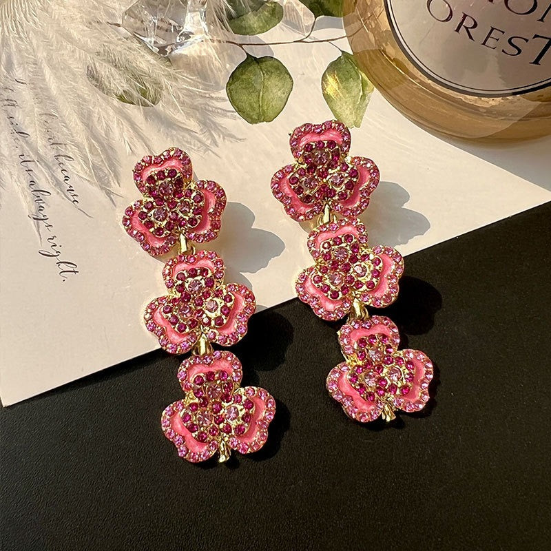 Fashionable Long Oil Dropping Clover Earrings