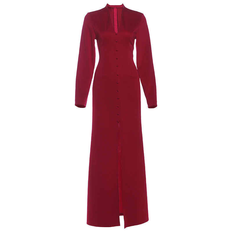 V-neck high waist slim fit and slimming slit dress