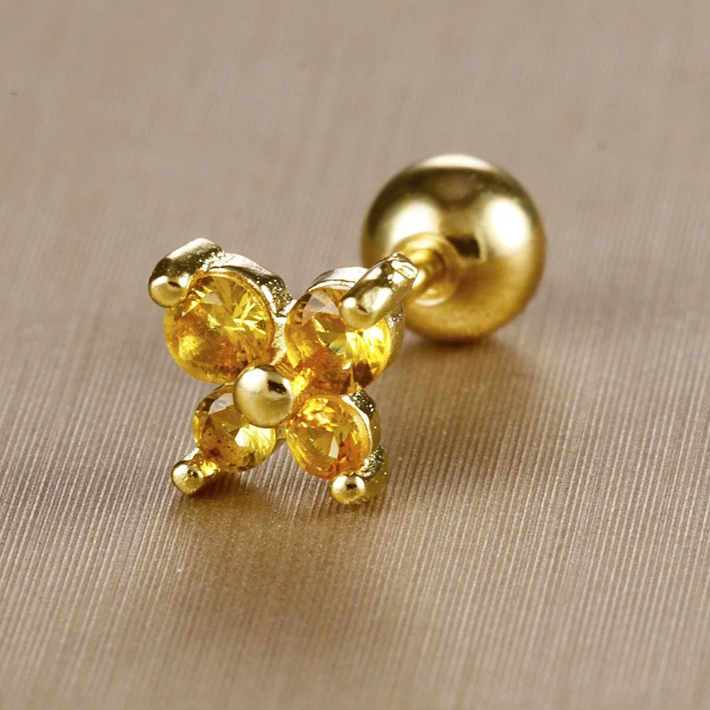 1PC Stainless Steel Birthstone Mini Stud Earrings 12 Constellation Cartilage Butterfly Earring Hypoallergen Piercing Jewelry