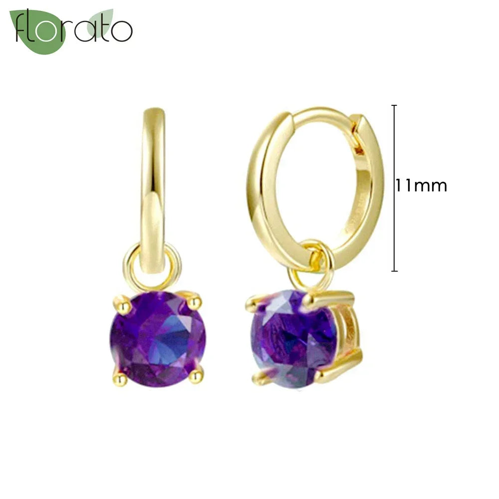925 Sterling Silver Needle Premium Amethyst Pendant Hoop Earrings for Women Fashion Heart Earrings Wedding Luxury Jewelry Gifts