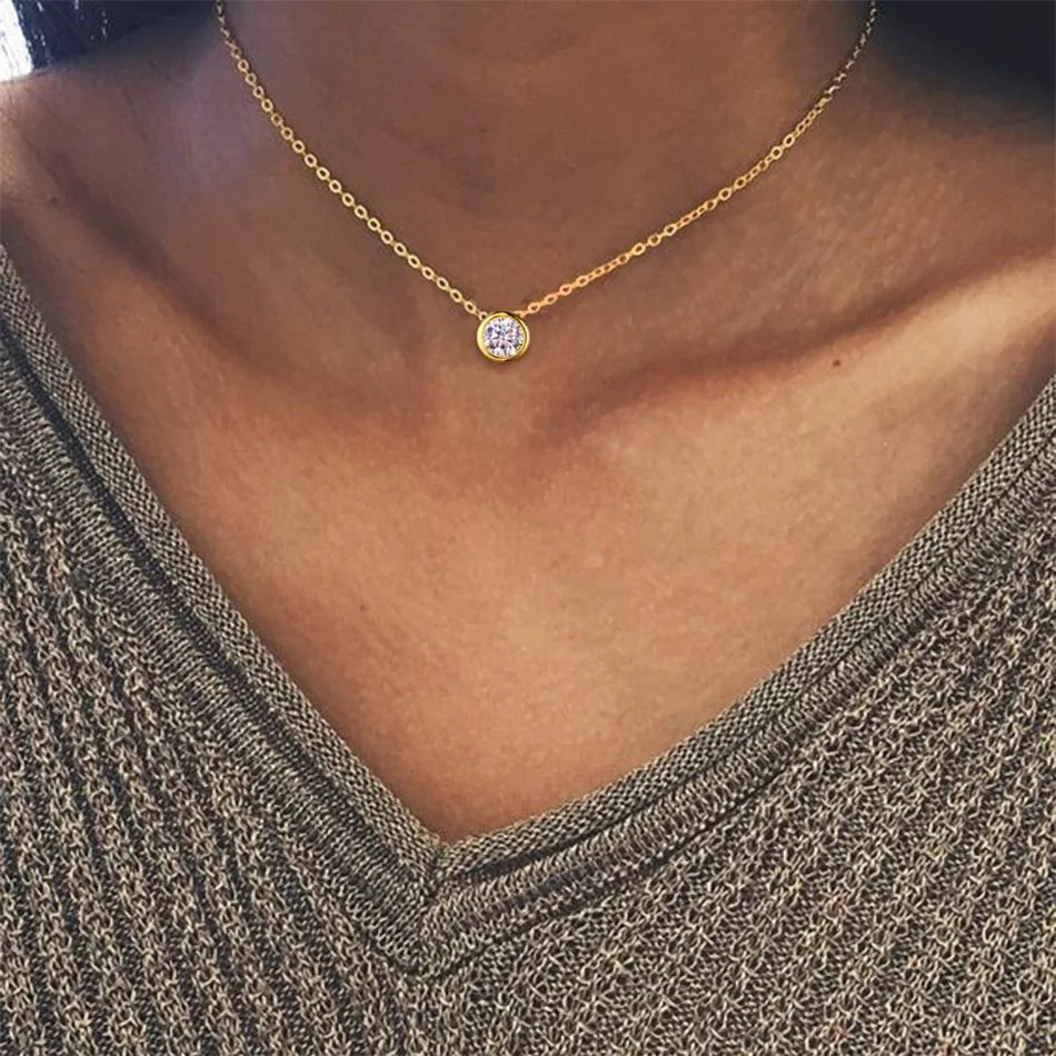 CARLIDANA Best Sell Round Zirconia Stainless Steel 12 Month Crystal Birthstone Pendant Gold Color Necklace For Women Jewelry